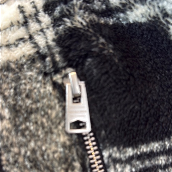 AllSaints Franco Teddy Plaid Fleece Jacket Black White Size Medium - Picture 6 of 11